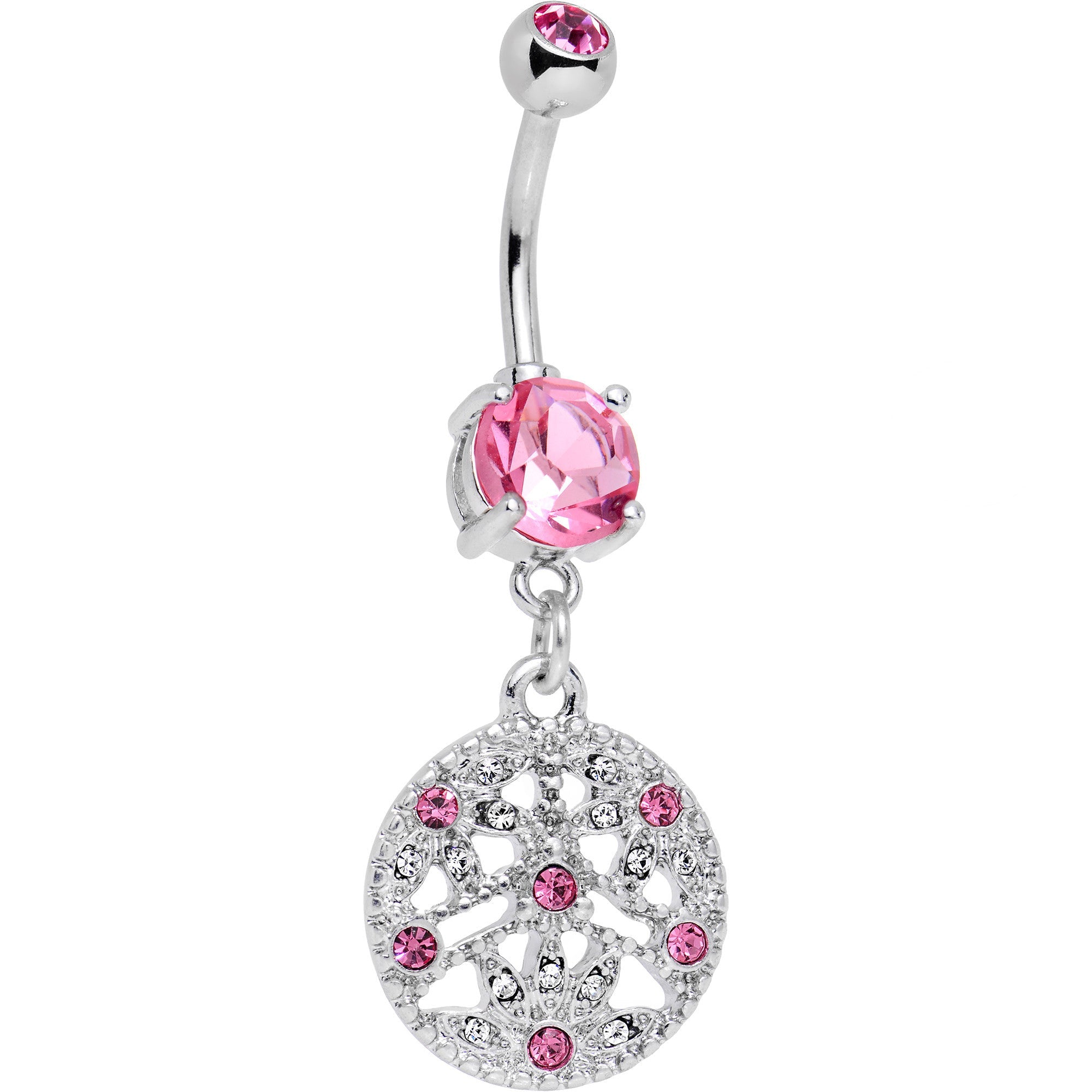 BodyCandy Pink CZ Gem Baroque Beauty Disc Dangle Belly Ring — main product shot