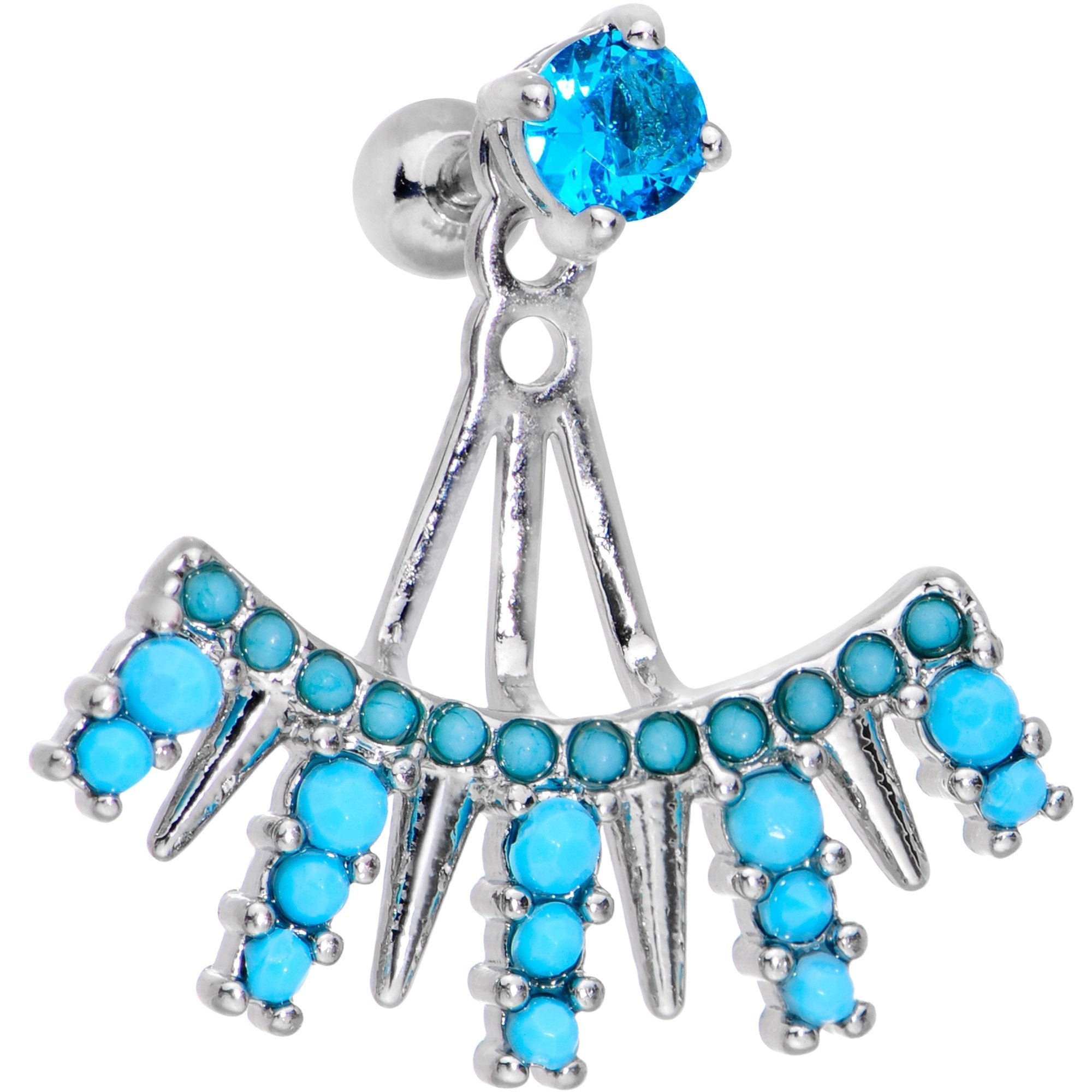 BodyCandy 1/4 Aqua Gem Darling Fan Dangle Cartilage Tragus Piercing — detail close-up
