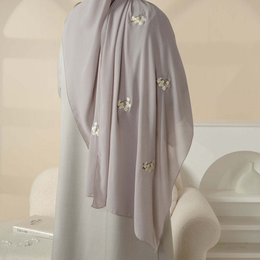 Mariam's Collection Olive Branch Embroidered Linen Abaya Set With Matching Belt & Hijab (MOA037) — feature highlight