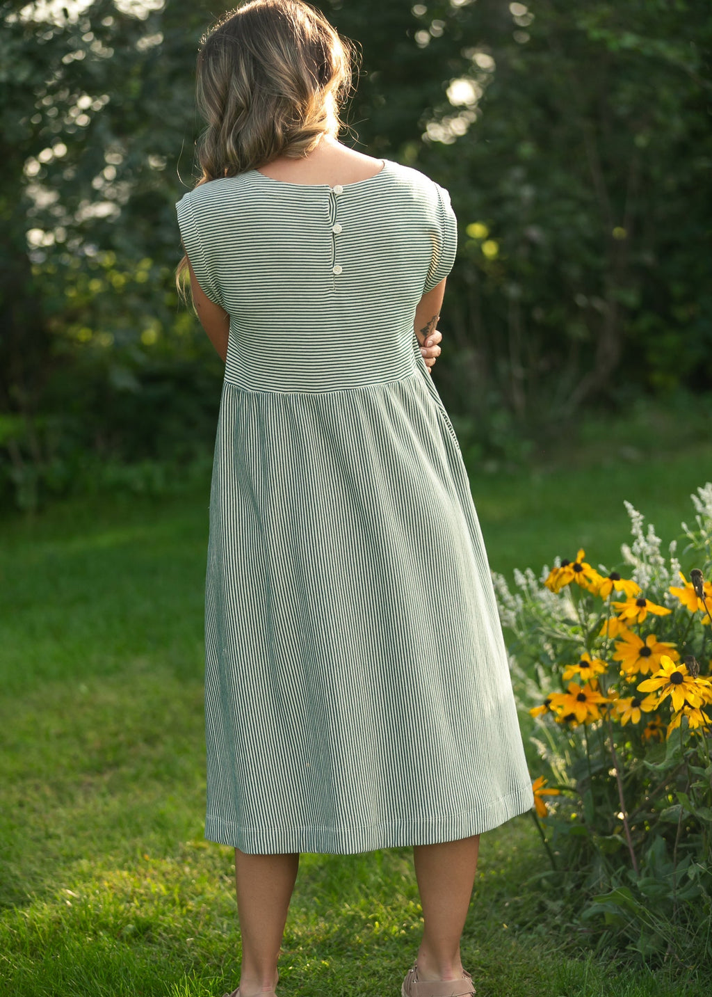 Inherit Co. Olivia Green A-line Striped  Midi Dress — comparison shot