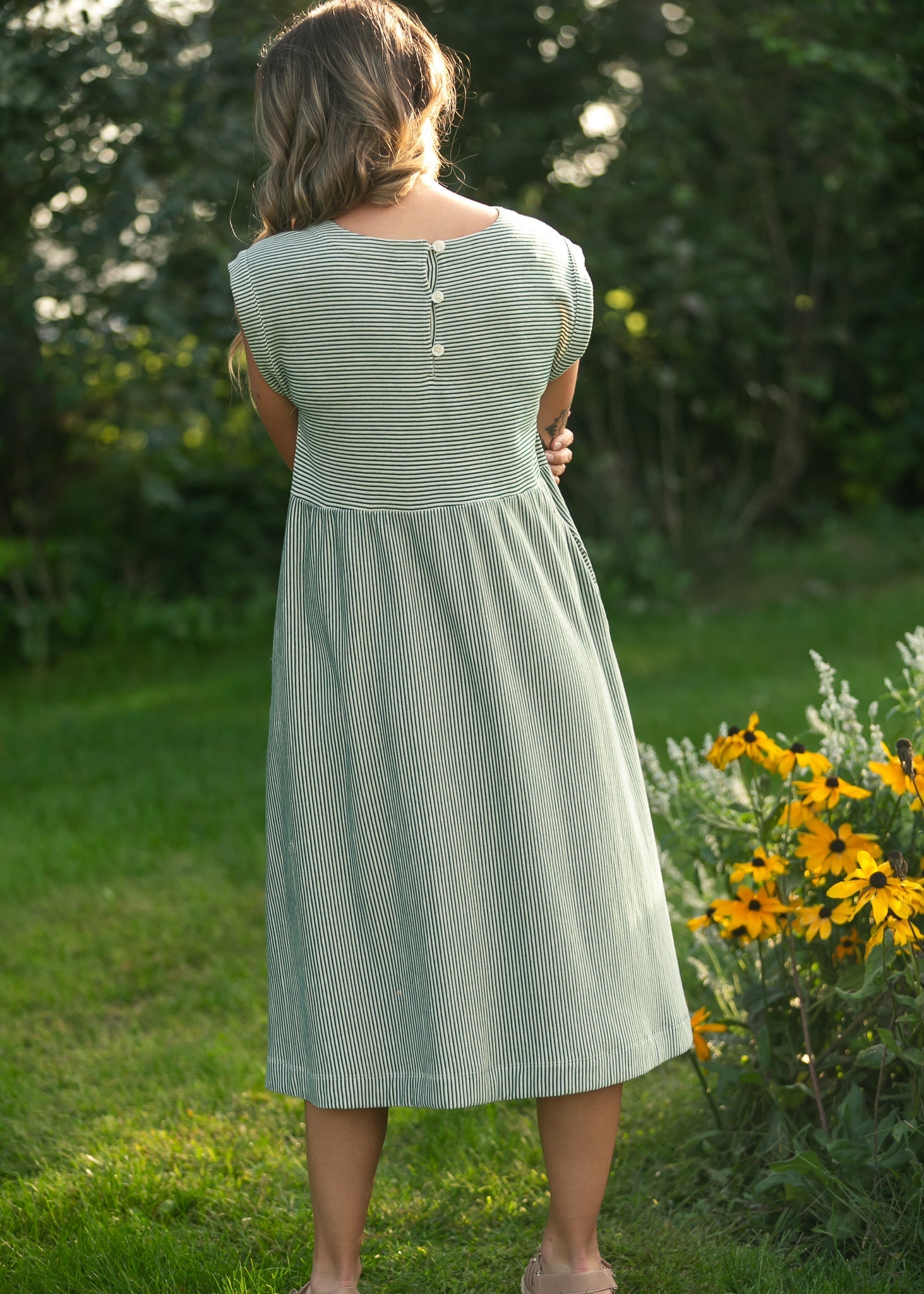 Inherit Co. Olivia Green A-line Striped  Midi Dress — comparison shot