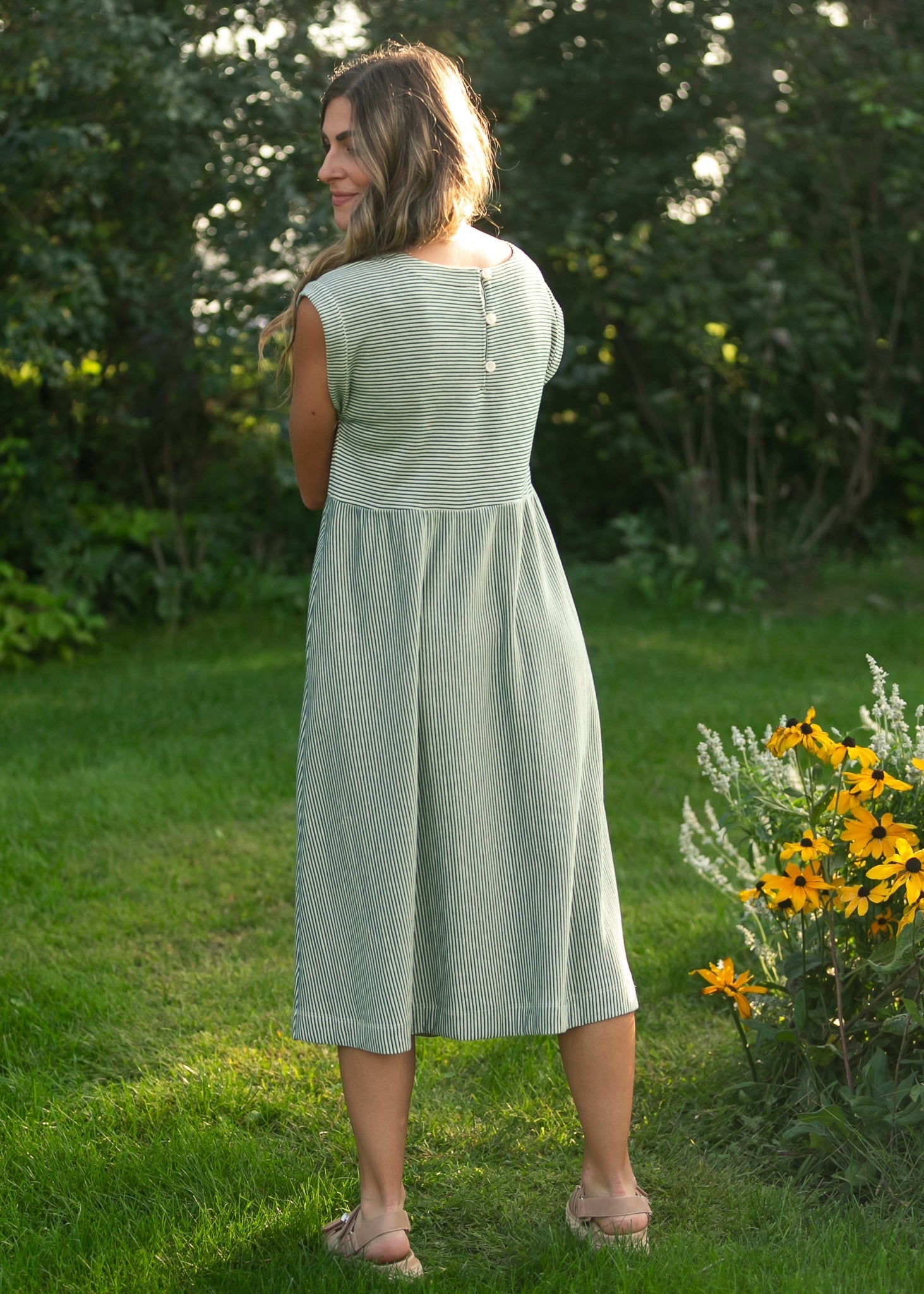 Inherit Co. Olivia Green A-line Striped  Midi Dress — packaging