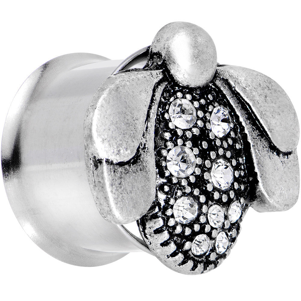 BodyCandy 5/8 Clear Gem Steel Allow Me Ladybug Double Flare Tunnel Plug Set — detail close-up