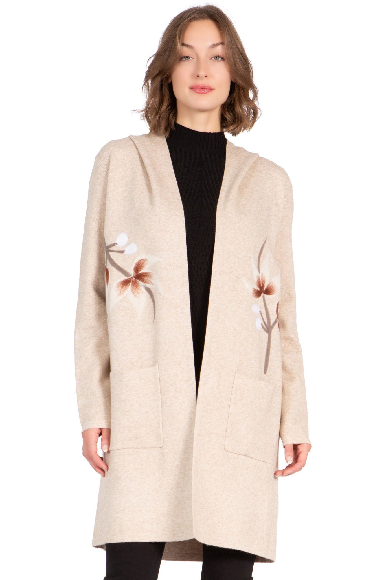 KADOU BOUTIQUE Cardigan Sweater with Hooded Collar — main product shot