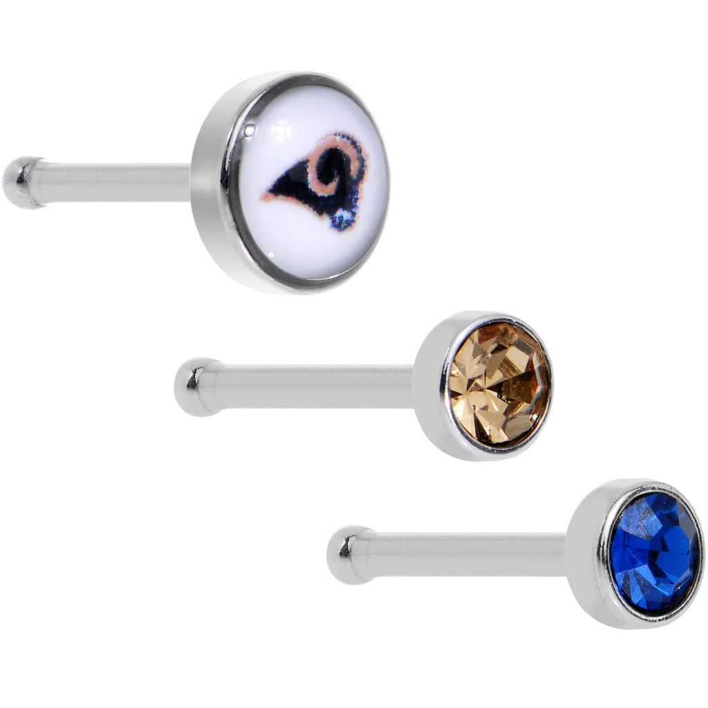 BodyCandy 20G Licensed NFL Los Angeles Rams Logo Nose Bone 3 Pack Set — main product shot