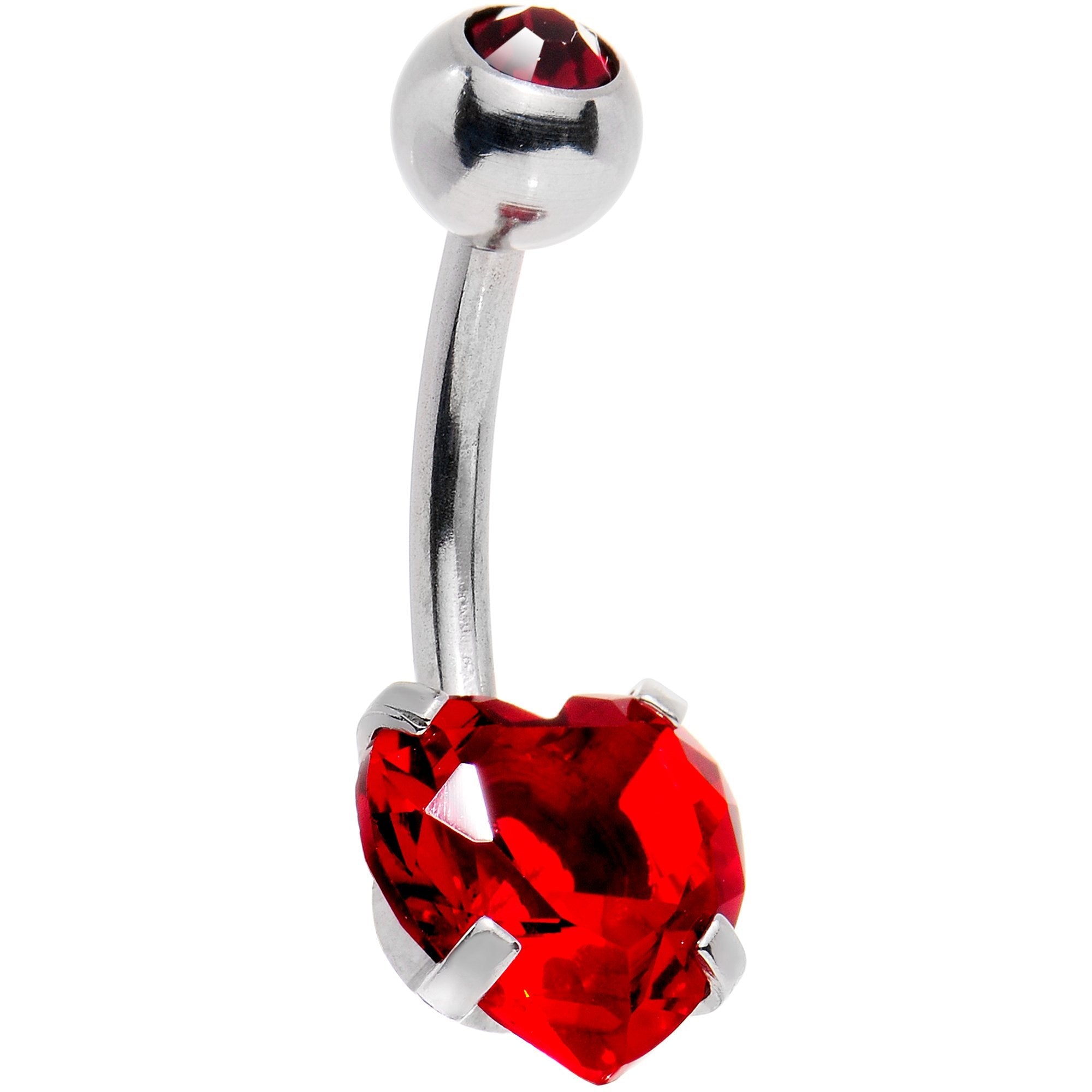 BodyCandy Clear Red CZ Gem Sweet Heart Sweep Dangle Belly Ring — detail and construction