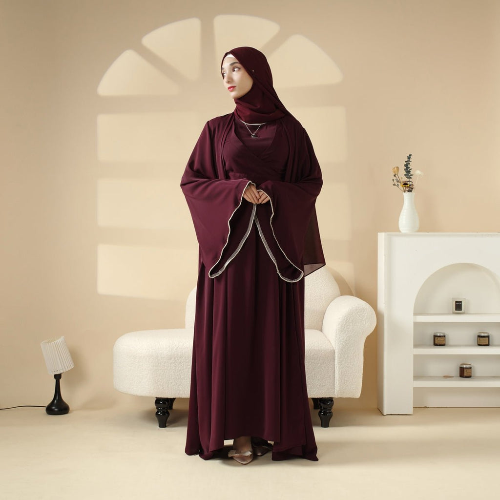 Mariam's Collection Open Kimono Abaya Set, Kimono Style Abaya 3-Piece Set (MOA094) — main product shot