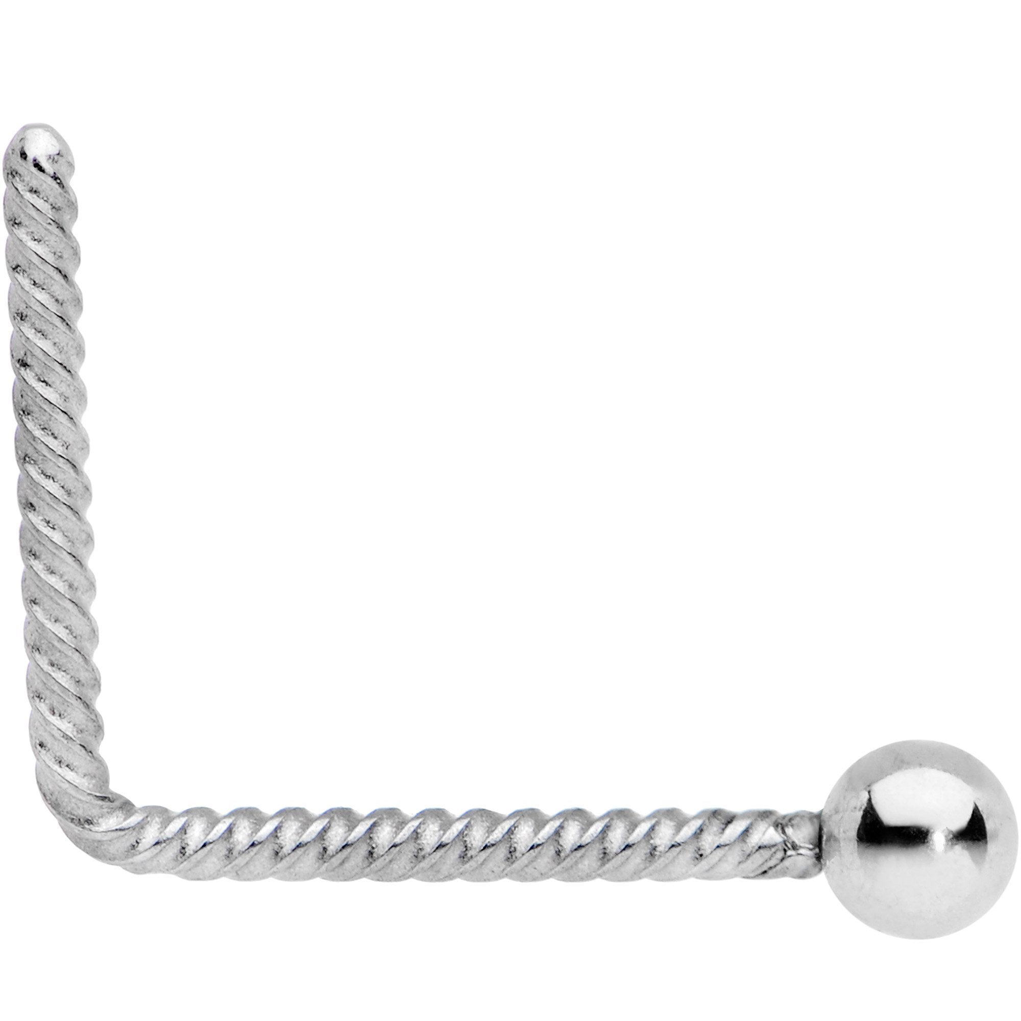 BodyCandy 2mm Ball End So Twisted L Shaped Nose Ring — detail and construction