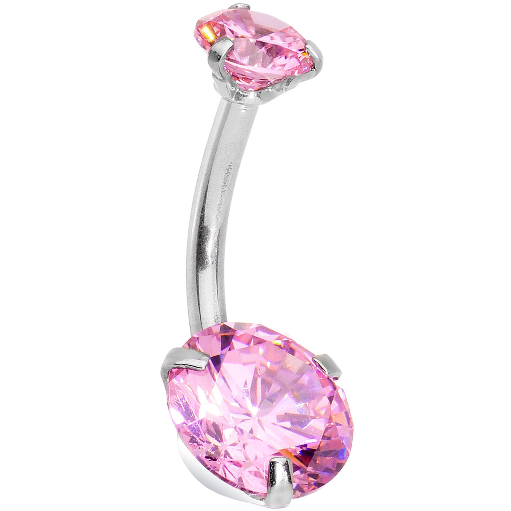 BodyCandy Pink Gem Feather Trio Dangle Belly Ring — detail close-up