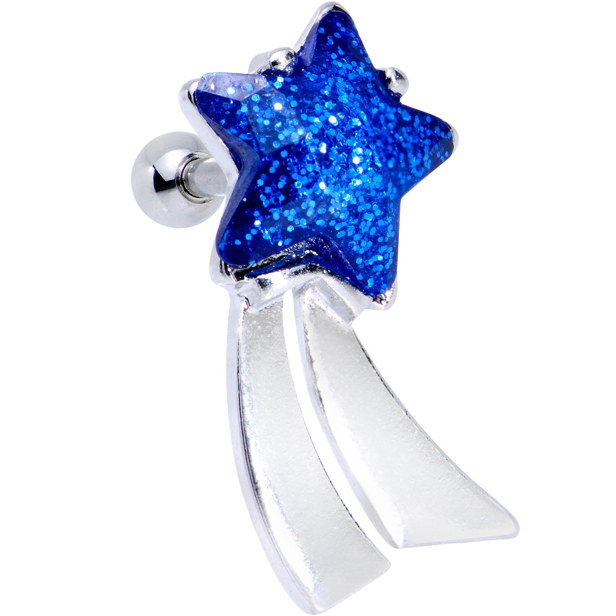 BodyCandy 16G 1/4 Blue Gem Star Comet Tragus Cartilage Earring — detail and construction