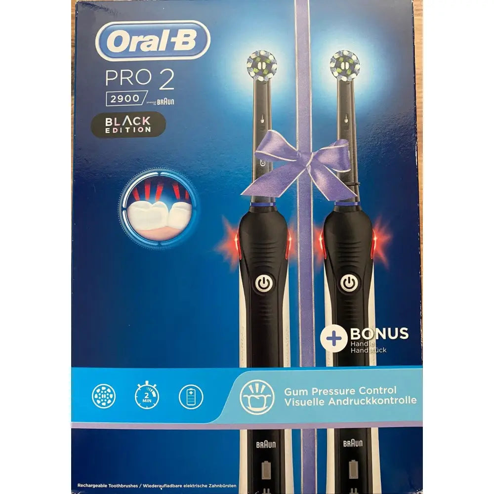Oral-B Pro 2 (2900) BLACK EDITION RECHARGEABLE TOOTHBRUSH +BONUS HANDLE