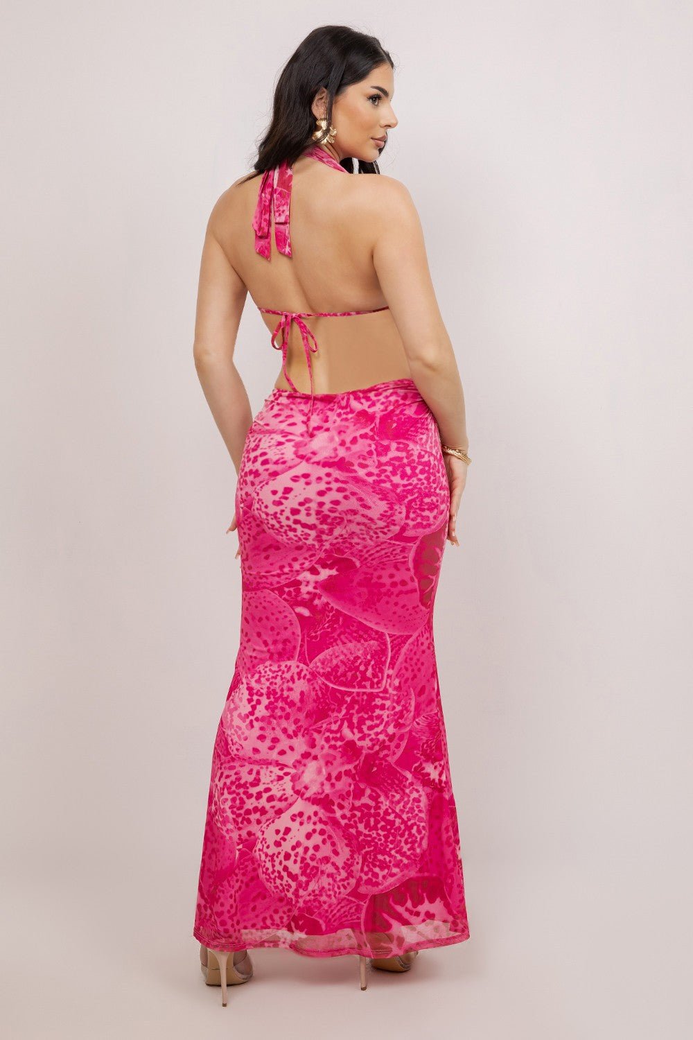 Orchid Halter Maxi Dress - Pink Floral Vacation Dress