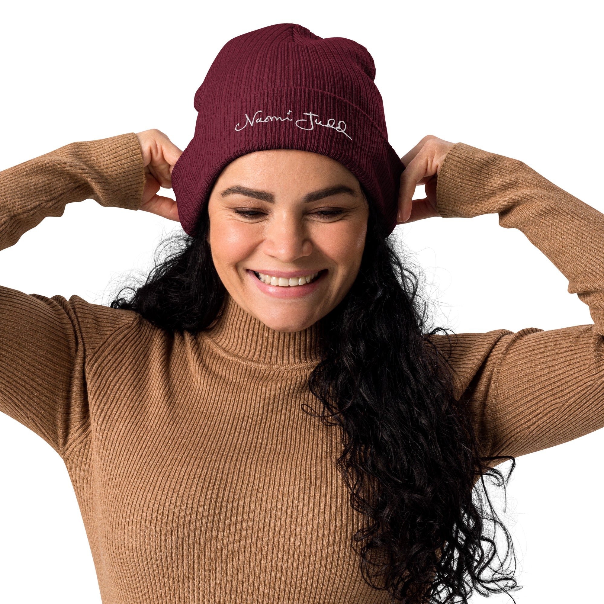 Naomi Judd Legacy Signature Organic Ribbed Beanie — in-use photo