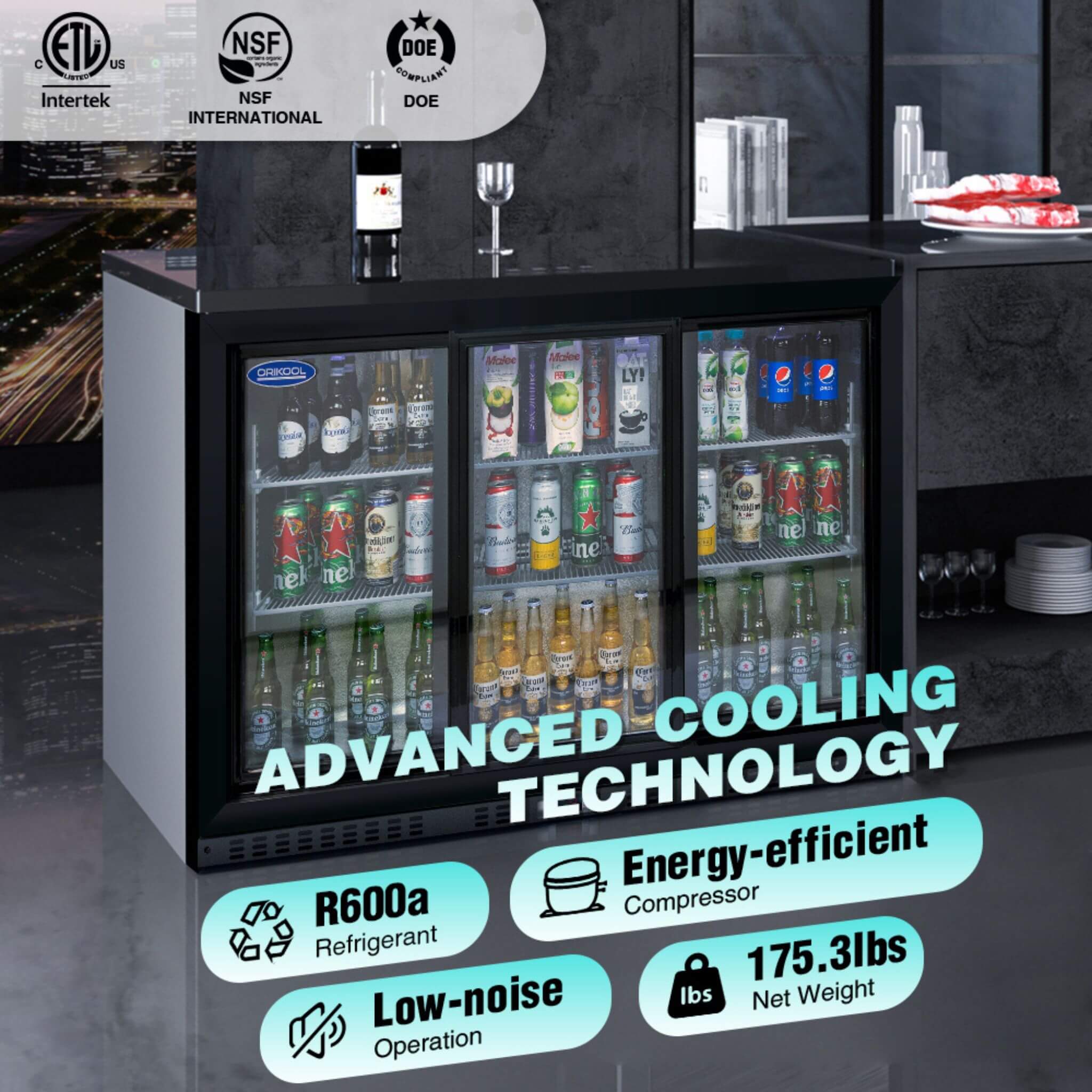 Orikool 53-Inch Energy Efficient Commercial Back Bar Drink Cooler With LED Lighting And 3 Glass Doors (SAK12097) – SAKSBY WHO