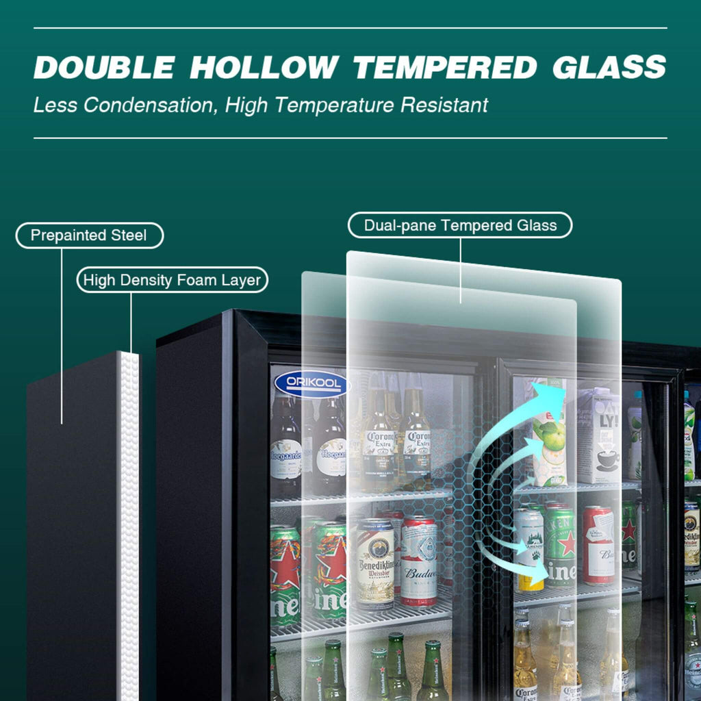 Orikool 53-Inch Energy Efficient Commercial Back Bar Drink Cooler With LED Lighting And 3 Glass Doors (SAK12097) – SAKSBY WHO