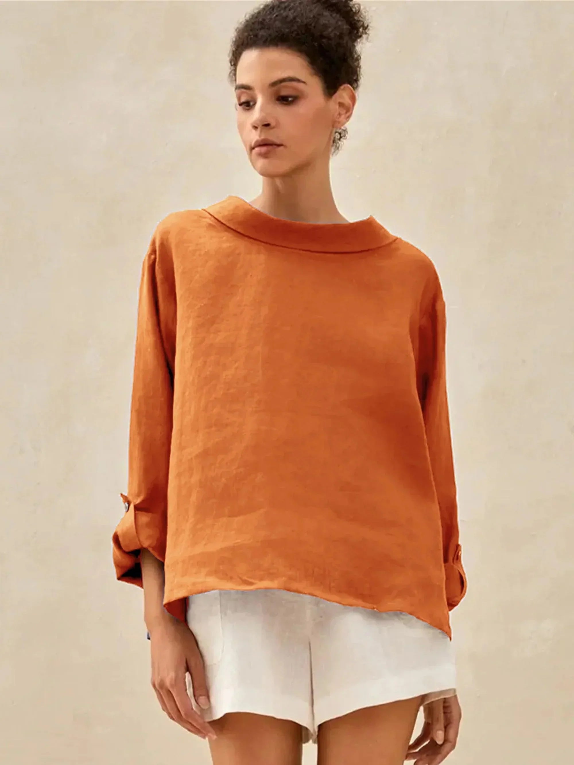 LINTICO 100% Linen Draped Neck Top HOLLIS — back view