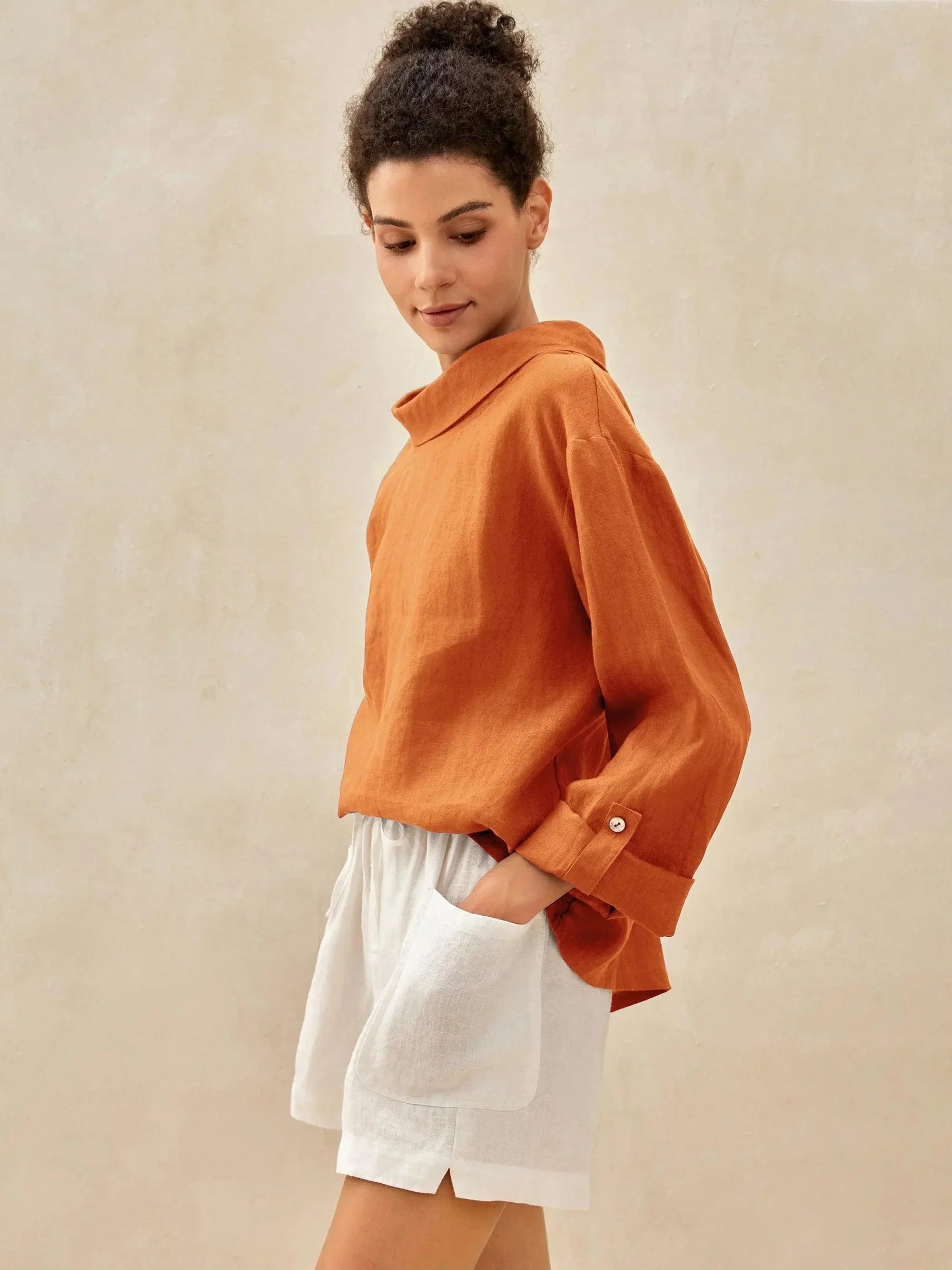 LINTICO 100% Linen Draped Neck Top HOLLIS — alternative angle