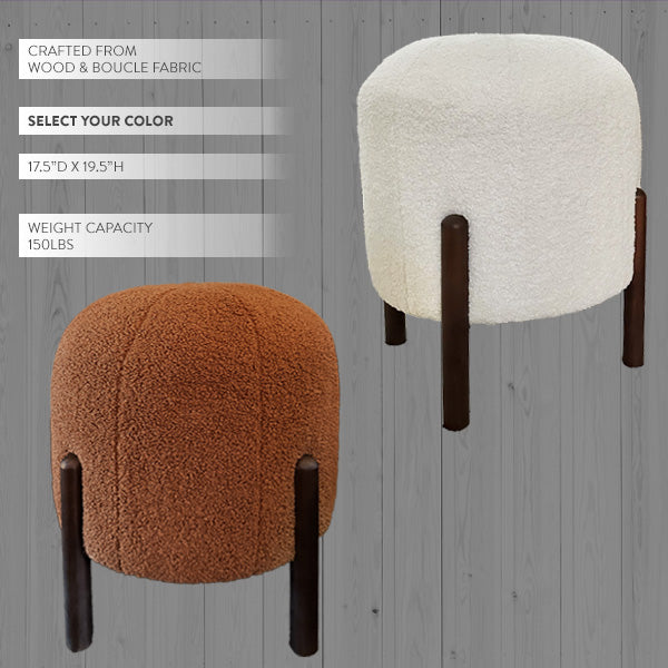Decor Steals Plush Boucle Drum Ottoman, Choose Your Color — detail close-up