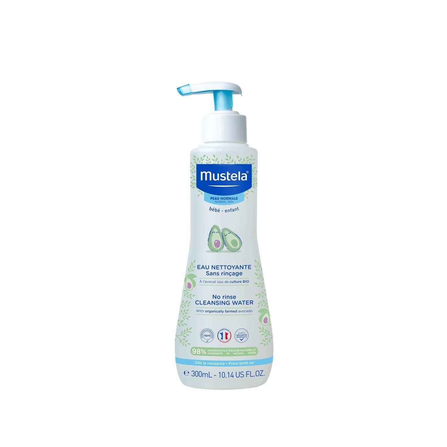 Mustela No-Rinse Baby Cleansing Water, 10.14 fl oz - Gentle, Natural, Vegan Formula for Sensitive Skin