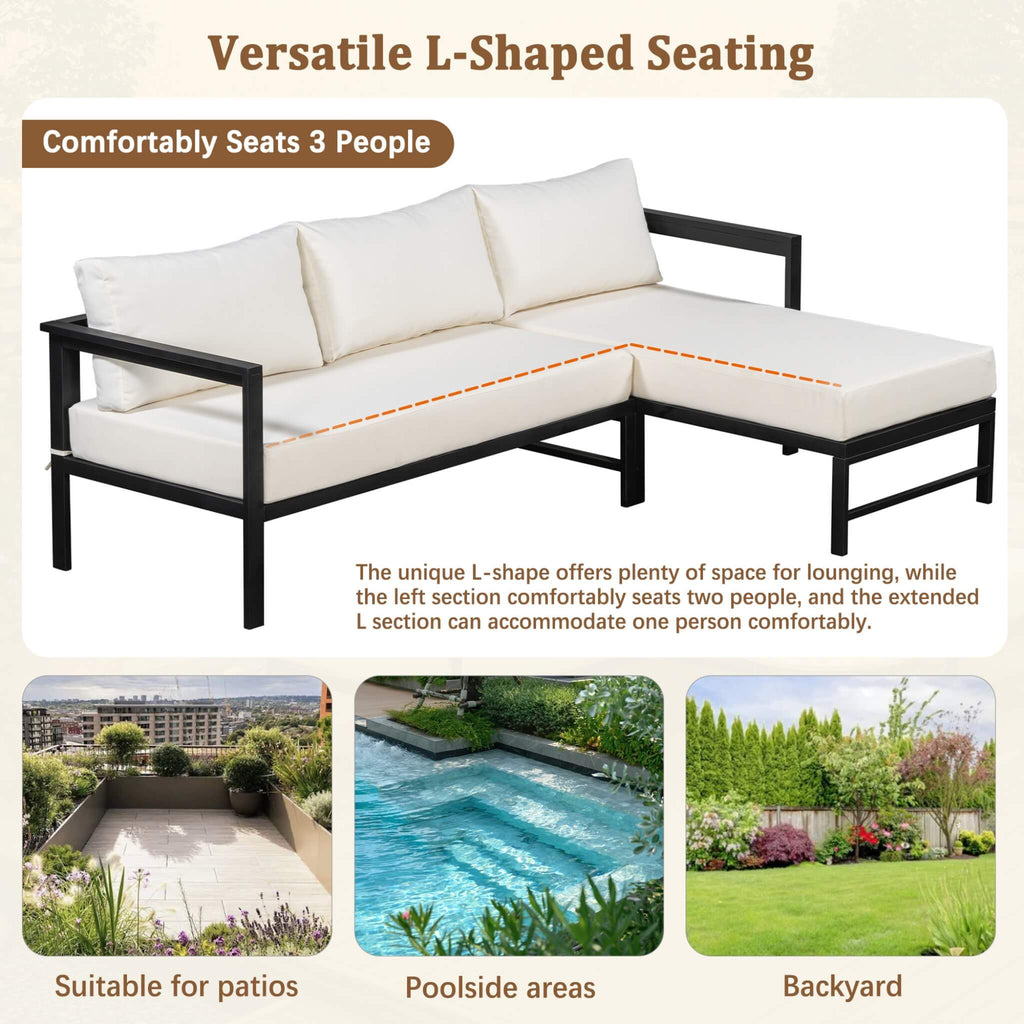 Alora Outdoor 3-Person L-Shaped Patio Sofa With Iron Frame And Thick Cushions [No Coffee Table] (SAK70213) – SAKSBY WHOLESALE