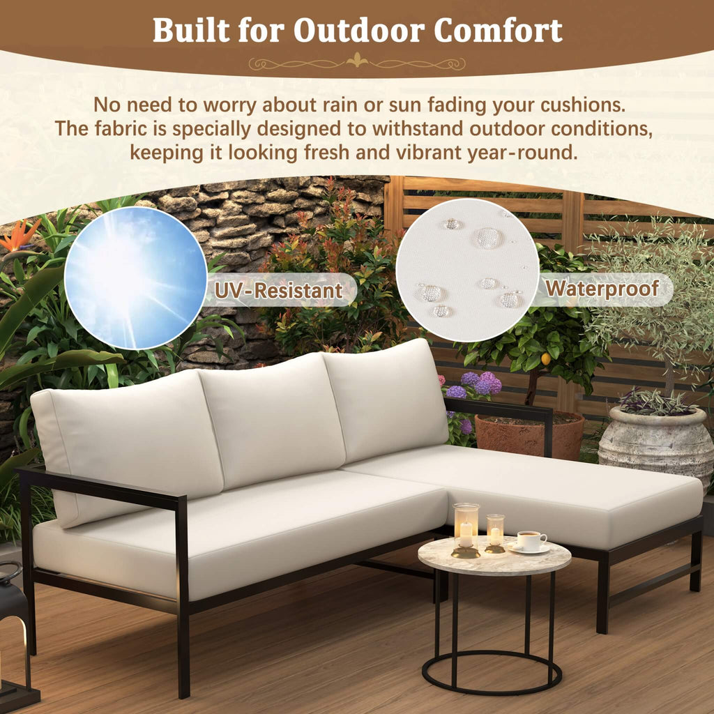 Alora Outdoor 3-Person L-Shaped Patio Sofa With Iron Frame And Thick Cushions [No Coffee Table] (SAK70213) – SAKSBY WHOLESALE