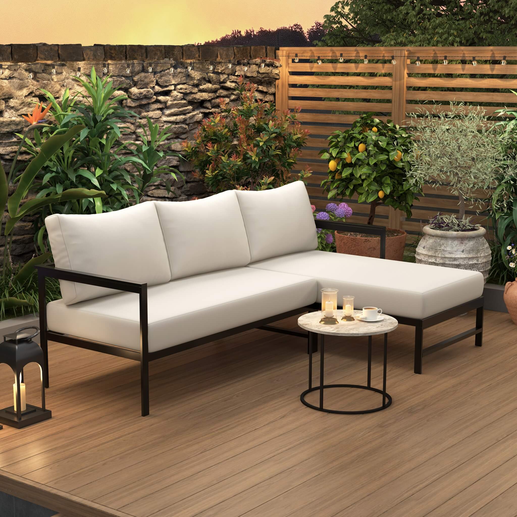 Alora Outdoor 3-Person L-Shaped Patio Sofa With Iron Frame And Thick Cushions [No Coffee Table] (SAK70213) – SAKSBY WHOLESALE