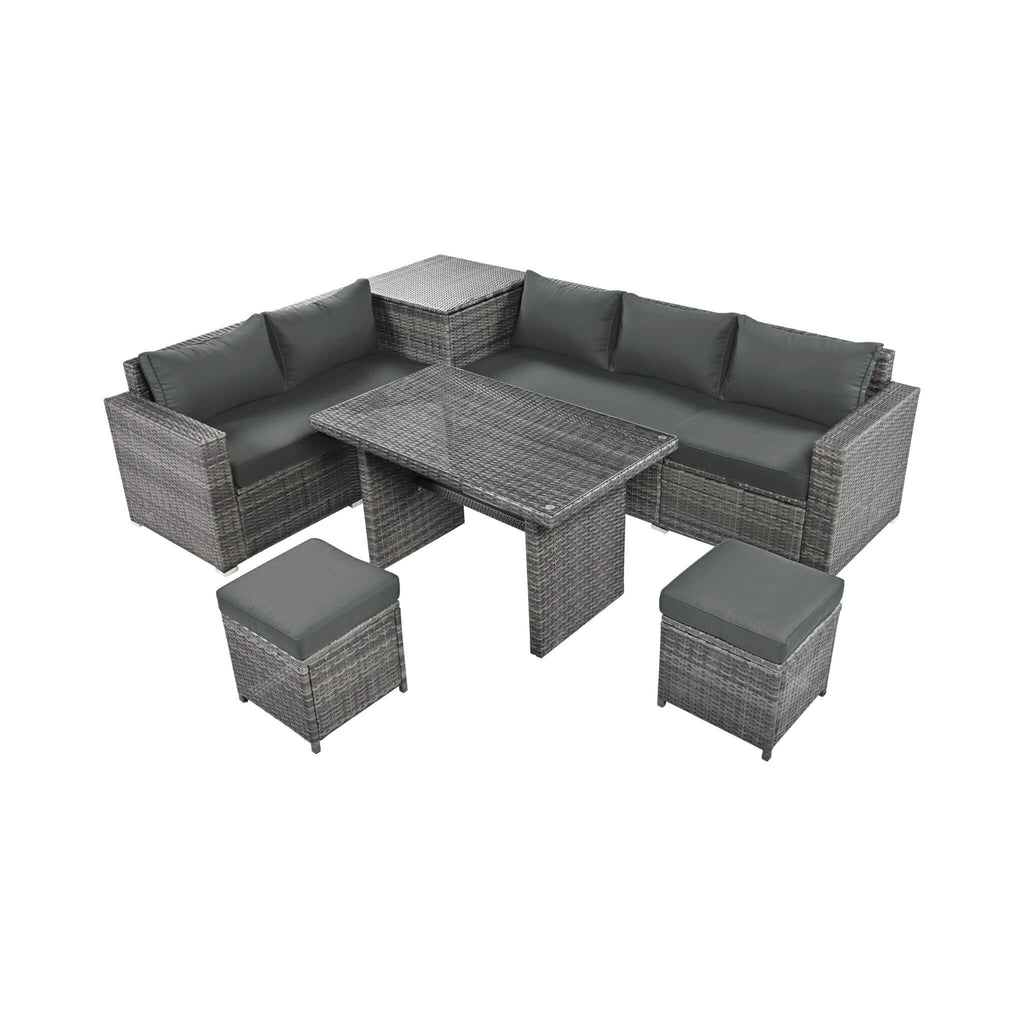 Alora Outdoor 6-Piece All-Weather PE Rattan Sofa Set With Adjustable Seat, Storage Box, Removable Covers, And Tempered Glass 