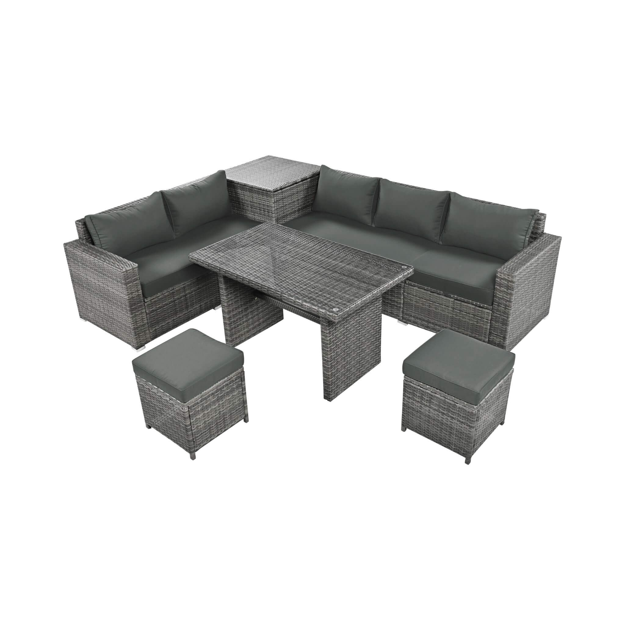 Alora Outdoor 6-Piece All-Weather PE Rattan Sofa Set With Adjustable Seat, Storage Box, Removable Covers, And Tempered Glass 