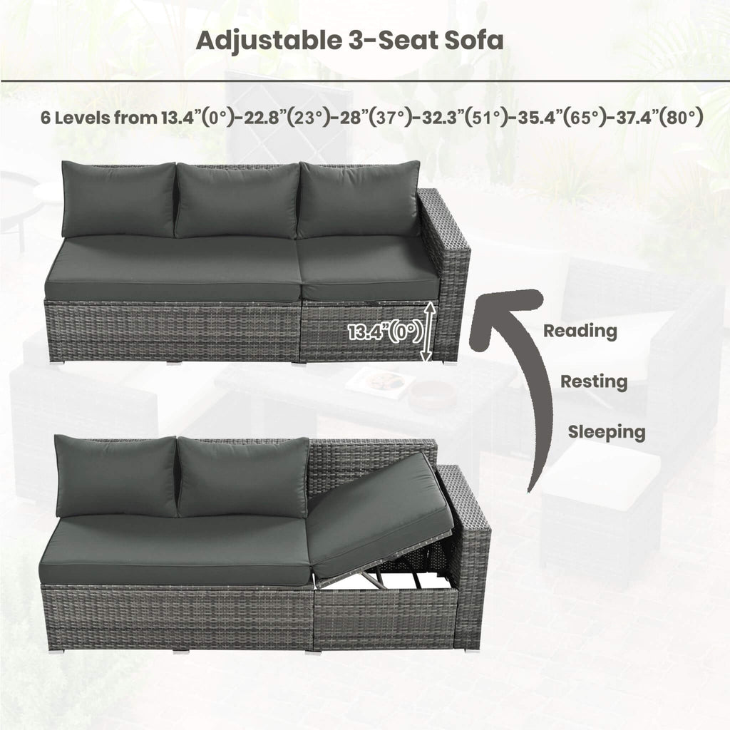 Alora Outdoor 6-Piece All-Weather PE Rattan Sofa Set With Adjustable Seat, Storage Box, Removable Covers, And Tempered Glass 