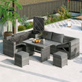Alora Outdoor 6-Piece All-Weather PE Rattan Sofa Set With Adjustable Seat, Storage Box, Removable Covers, And Tempered Glass 
