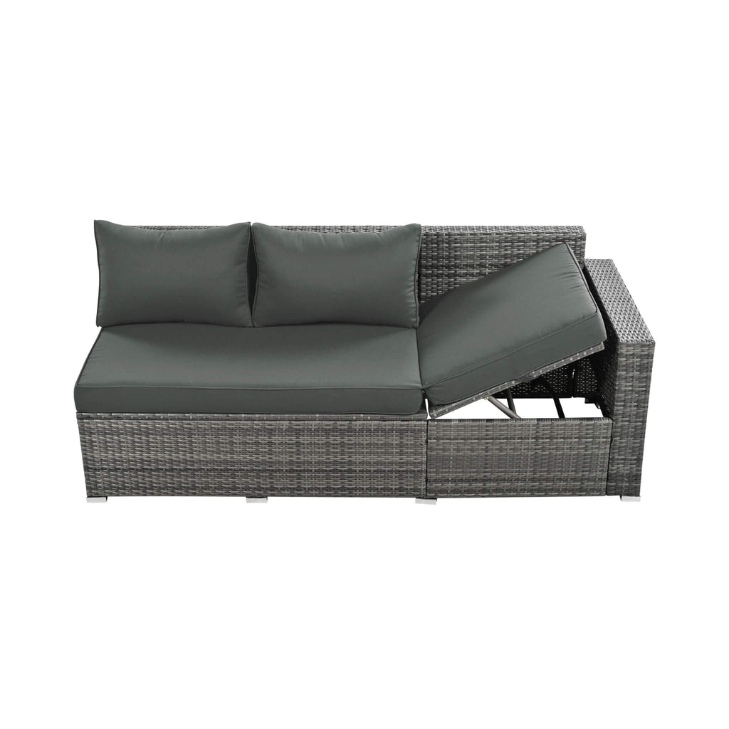 Alora Outdoor 6-Piece All-Weather PE Rattan Sofa Set With Adjustable Seat, Storage Box, Removable Covers, And Tempered Glass 