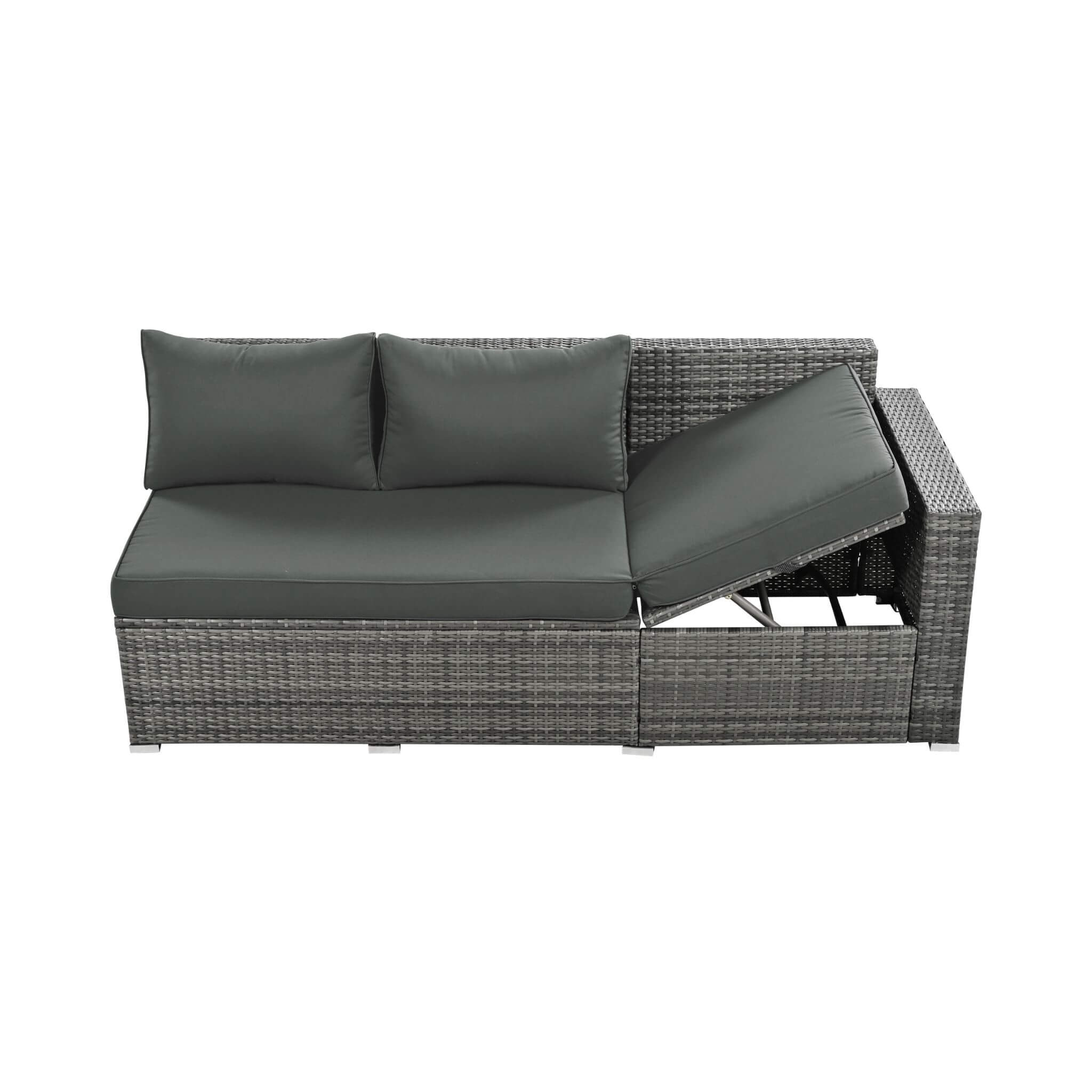 Alora Outdoor 6-Piece All-Weather PE Rattan Sofa Set With Adjustable Seat, Storage Box, Removable Covers, And Tempered Glass 