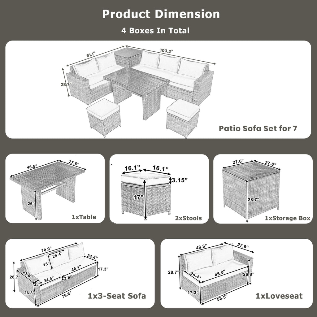 Alora Outdoor 6-Piece All-Weather PE Rattan Sofa Set With Adjustable Seat, Storage Box, Removable Covers, And Tempered Glass 