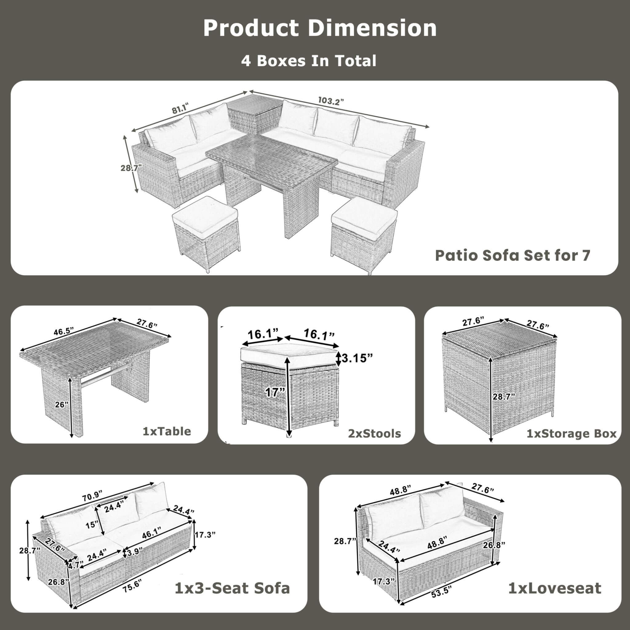 Alora Outdoor 6-Piece All-Weather PE Rattan Sofa Set With Adjustable Seat, Storage Box, Removable Covers, And Tempered Glass 