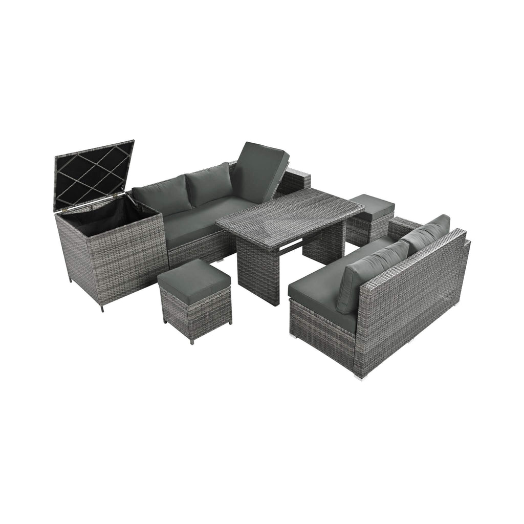 Alora Outdoor 6-Piece All-Weather PE Rattan Sofa Set With Adjustable Seat, Storage Box, Removable Covers, And Tempered Glass 