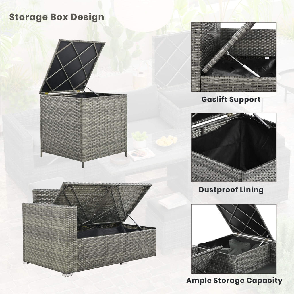 Alora Outdoor 6-Piece All-Weather PE Rattan Sofa Set With Adjustable Seat, Storage Box, Removable Covers, And Tempered Glass 