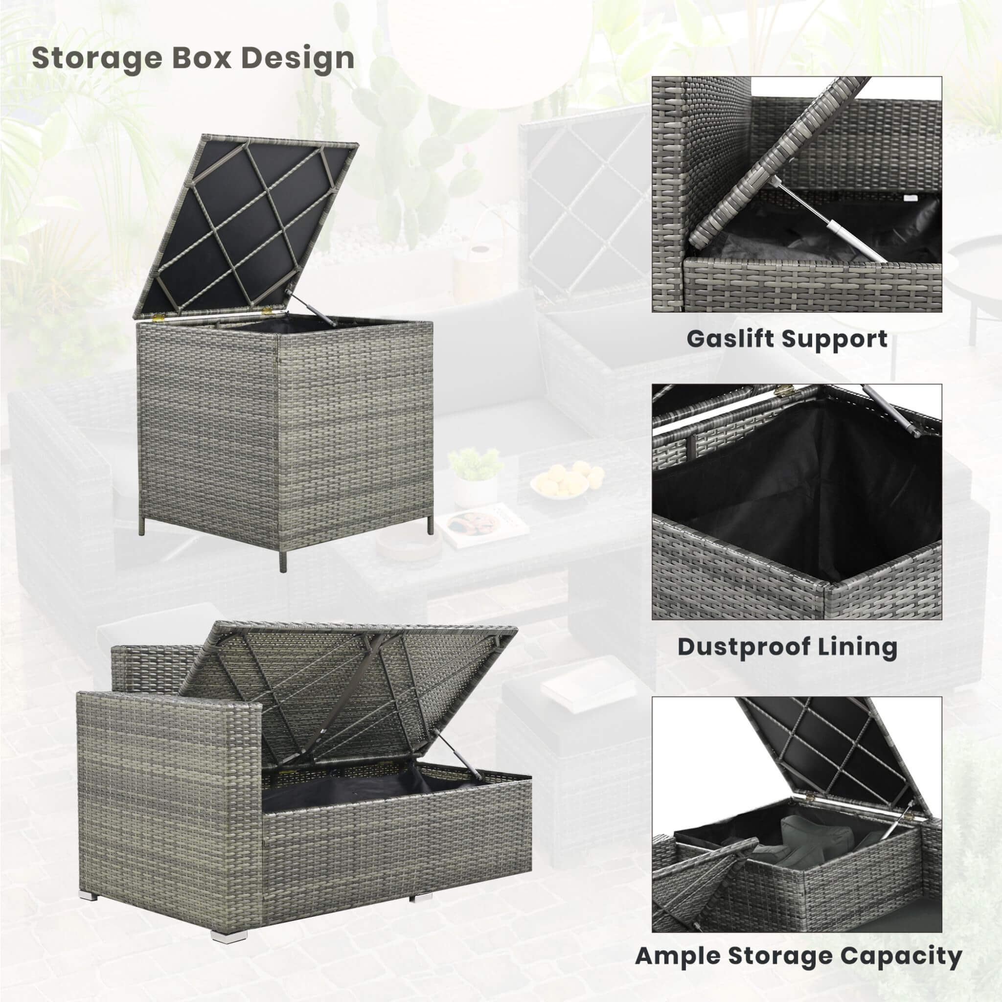 Alora Outdoor 6-Piece All-Weather PE Rattan Sofa Set With Adjustable Seat, Storage Box, Removable Covers, And Tempered Glass 