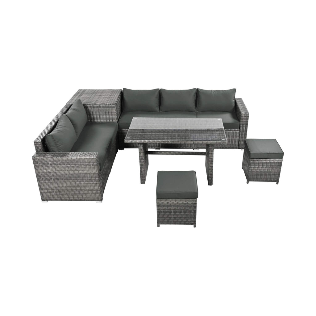 Alora Outdoor 6-Piece All-Weather PE Rattan Sofa Set With Adjustable Seat, Storage Box, Removable Covers, And Tempered Glass 