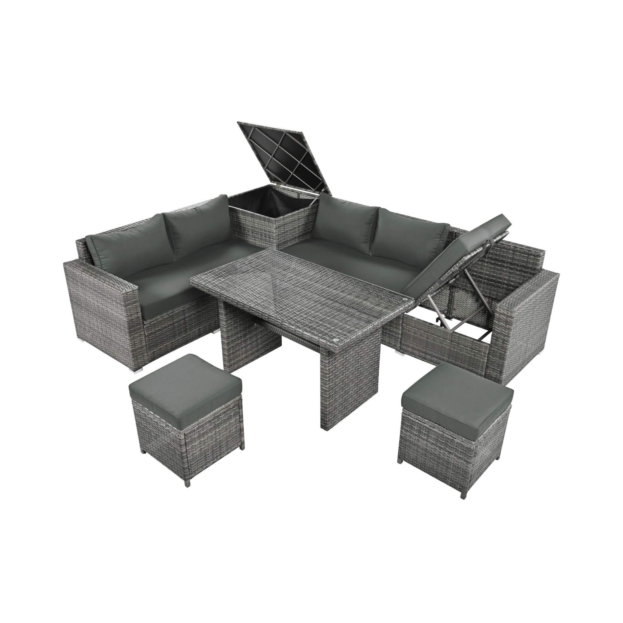 Alora Outdoor 6-Piece All-Weather PE Rattan Sofa Set With Adjustable Seat, Storage Box, Removable Covers, And Tempered Glass 