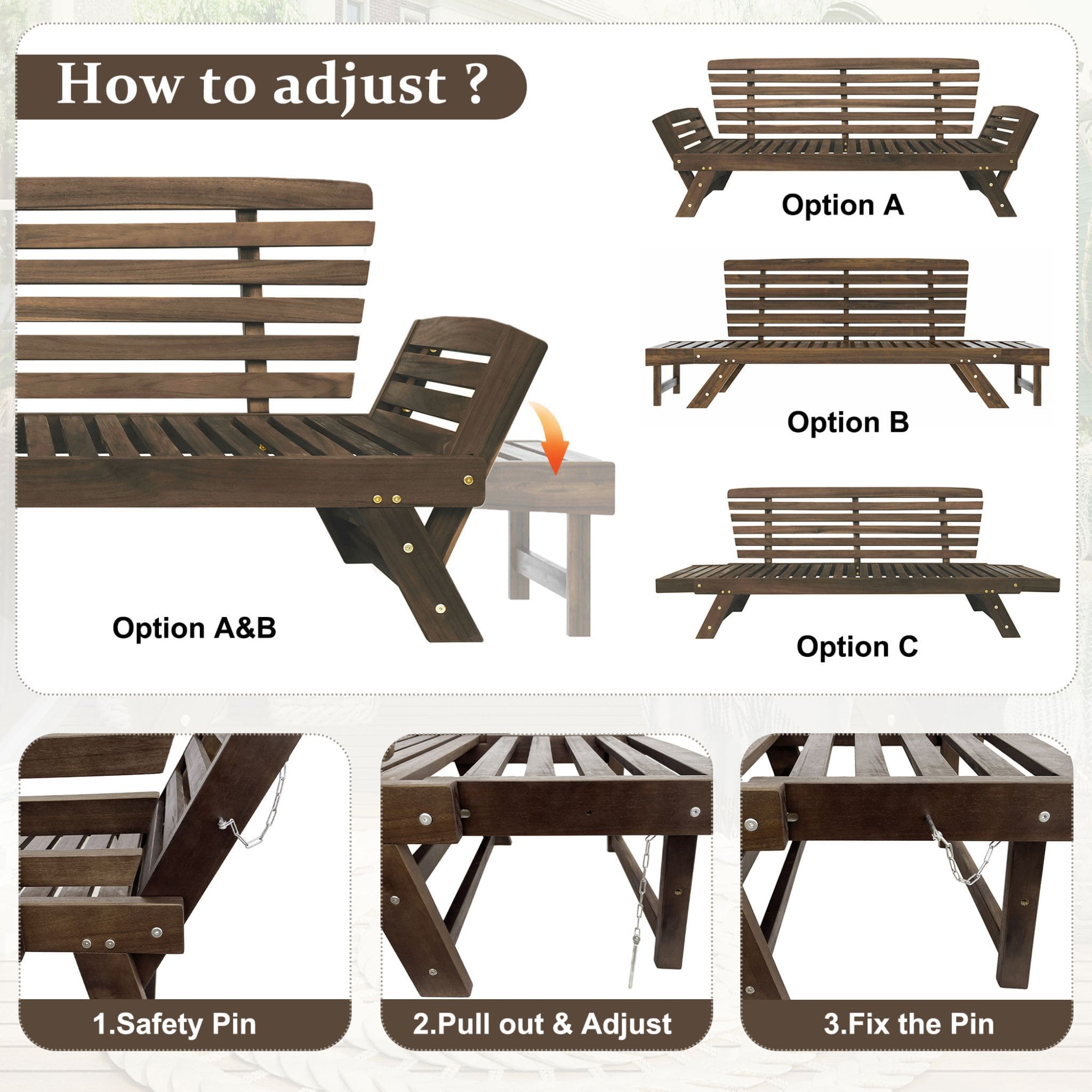 Alora Outdoor Adjustable Wooden Patio Daybed Sofa With Cushions (SAK41345) – SAKSBY WHOLESALE, view 6