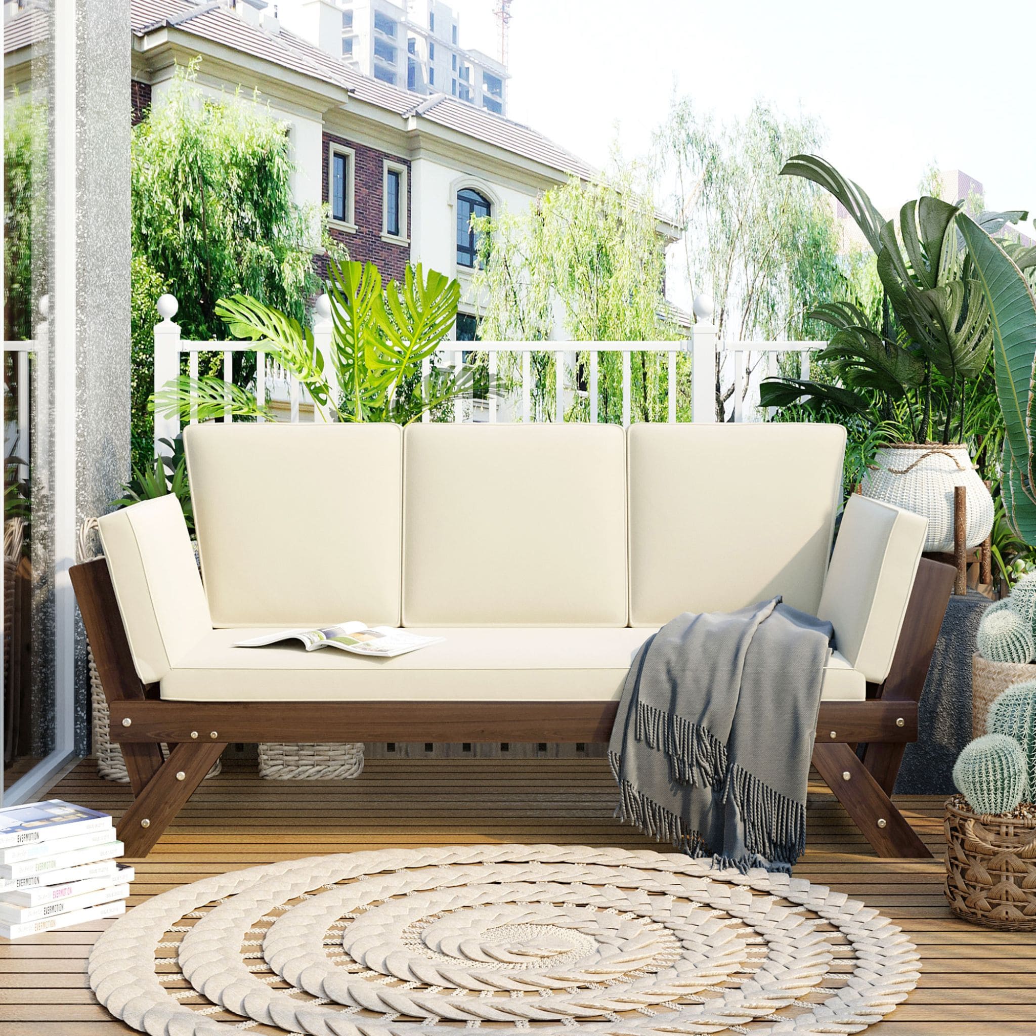 Alora Outdoor Adjustable Wooden Patio Daybed Sofa With Cushions (SAK41345) – SAKSBY WHOLESALE