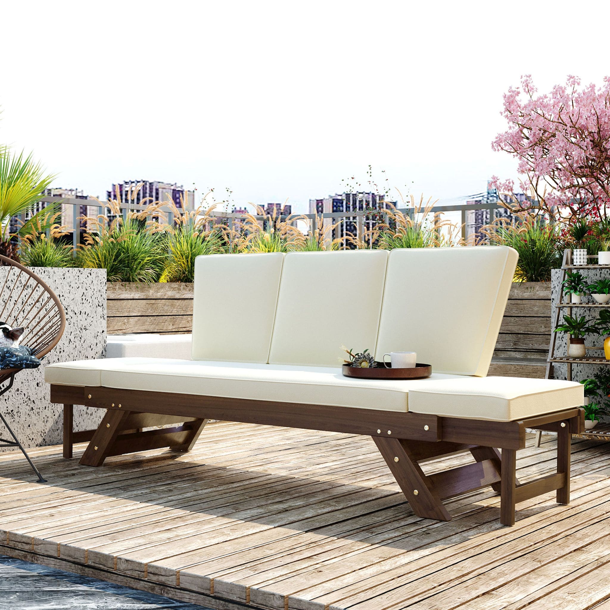 Alora Outdoor Adjustable Wooden Patio Daybed Sofa With Cushions (SAK41345) – SAKSBY WHOLESALE, view 3