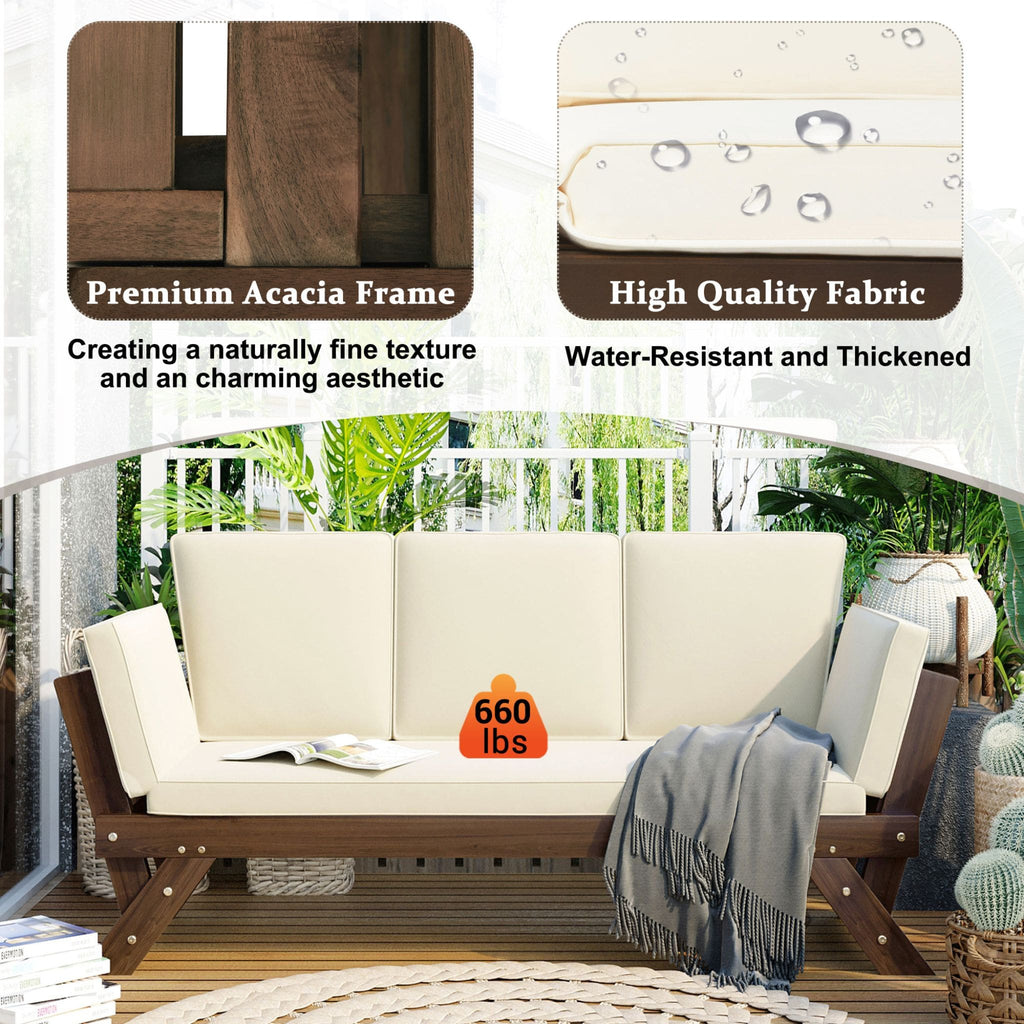 Alora Outdoor Adjustable Wooden Patio Daybed Sofa With Cushions (SAK41345) – SAKSBY WHOLESALE, view 4