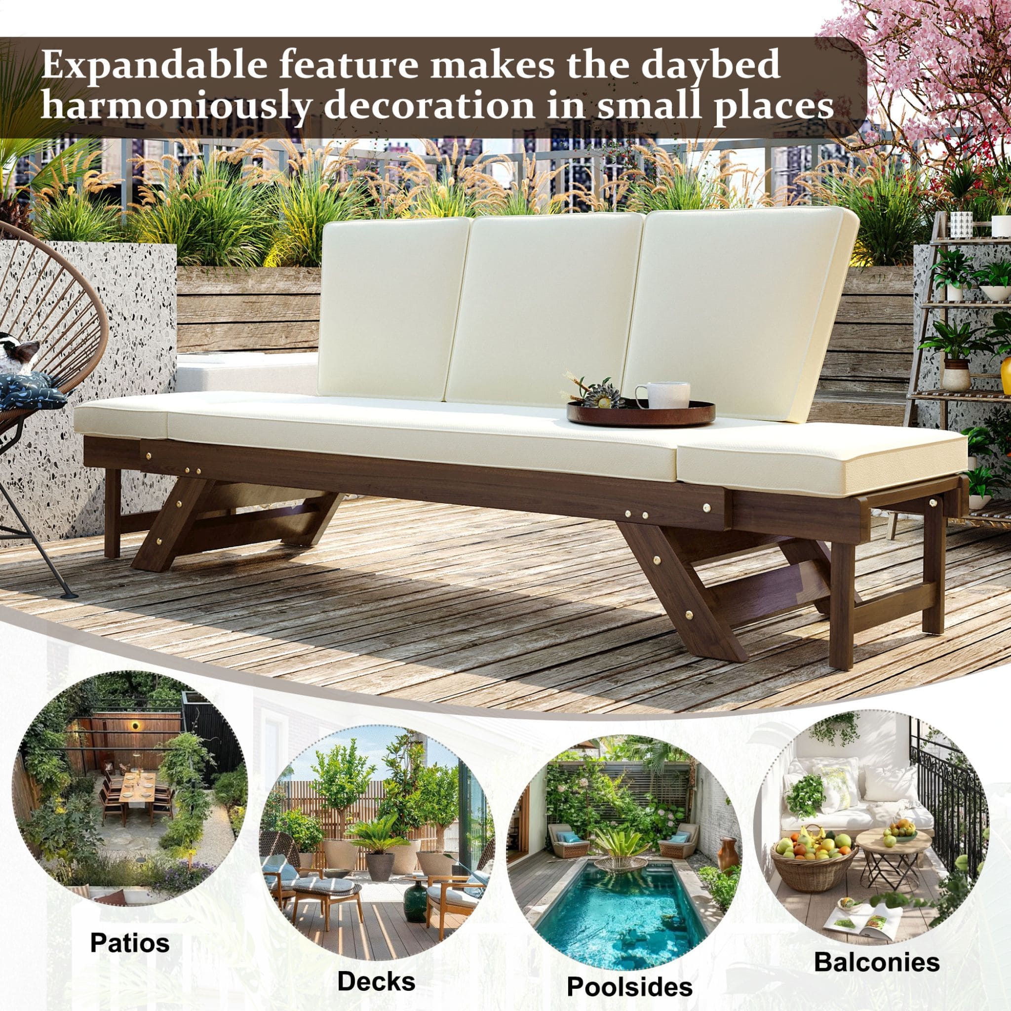 Alora Outdoor Adjustable Wooden Patio Daybed Sofa With Cushions (SAK41345) – SAKSBY WHOLESALE, view 5
