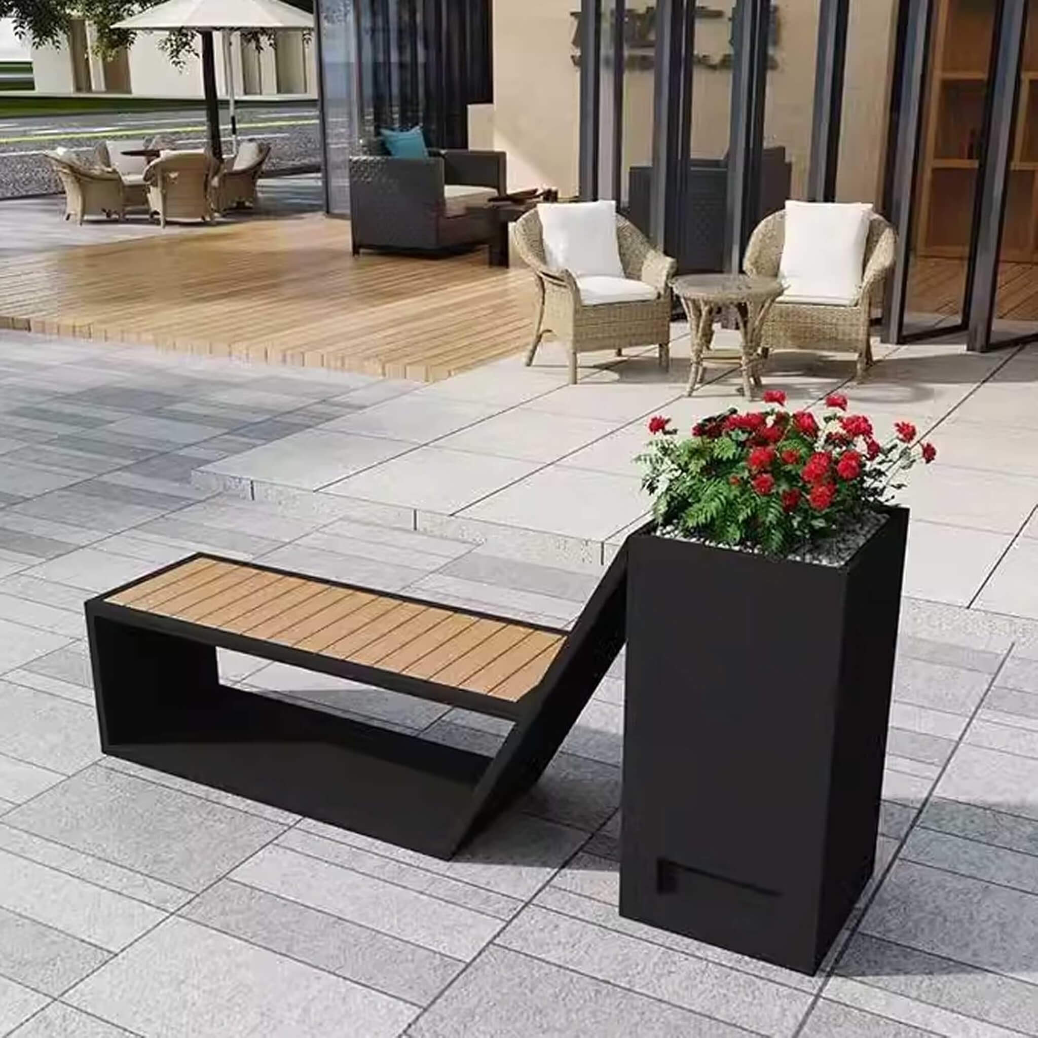 4FT Outdoor Commercial All-Weather Metal Bench With Planter Box [Made-To-Order] (SAK57219) – SAKSBY WHOLESALE, view 3