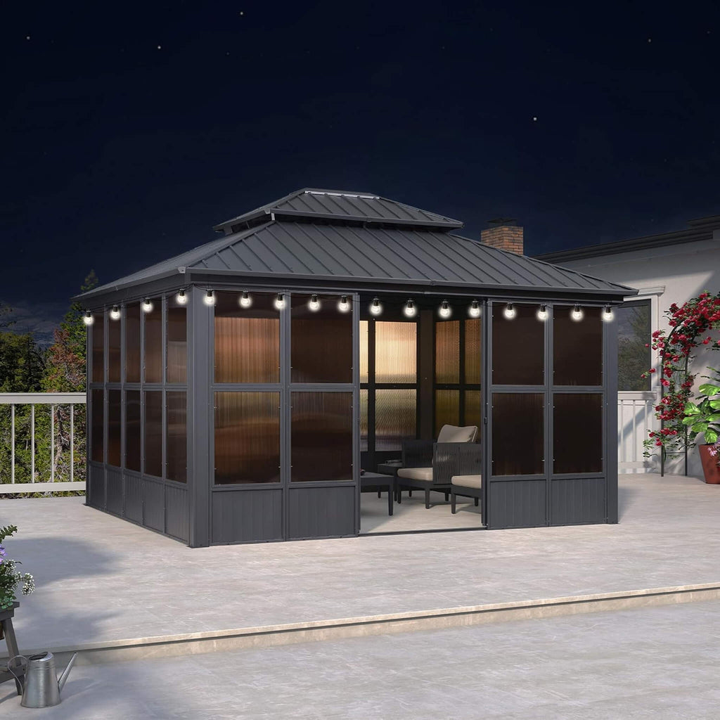 Alora Vista Outdoor Hardtop Aluminum Solarium With Double Roof And LED Lights (SAK42086) – SAKSBY WHOLESALE, view 14