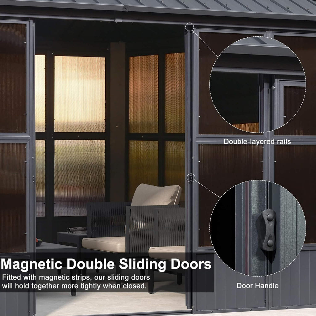 Alora Vista Outdoor Hardtop Aluminum Solarium With Double Roof And LED Lights (SAK42086) – SAKSBY WHOLESALE, view 7