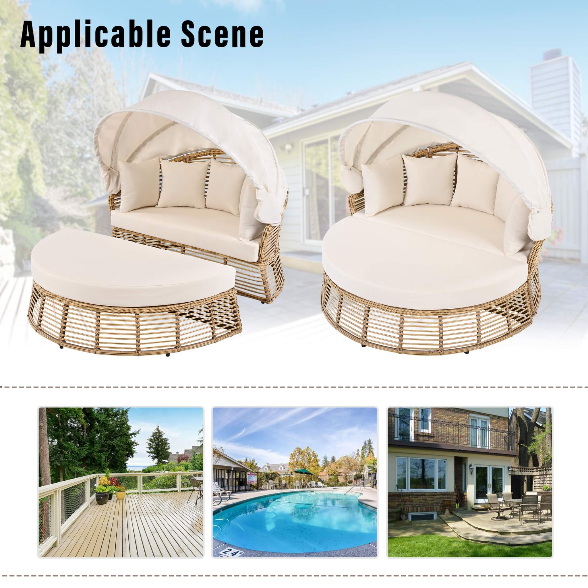 Alora 53-Inch Outdoor Patio Rattan Round Wicker Daybed With Retractable Canopy (SAK69241) – SAKSBY WHOLESALE, view 4