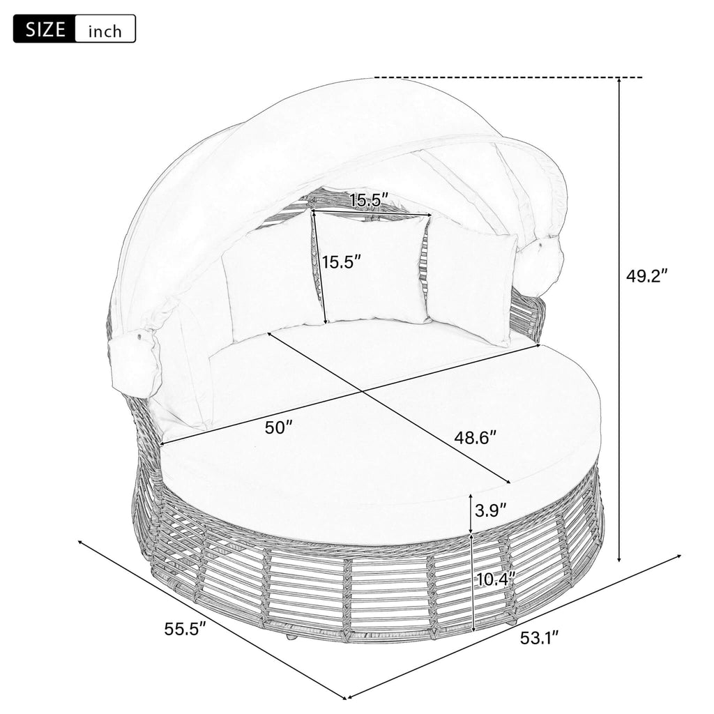 Alora 53-Inch Outdoor Patio Rattan Round Wicker Daybed With Retractable Canopy (SAK69241) – SAKSBY WHOLESALE, view 11