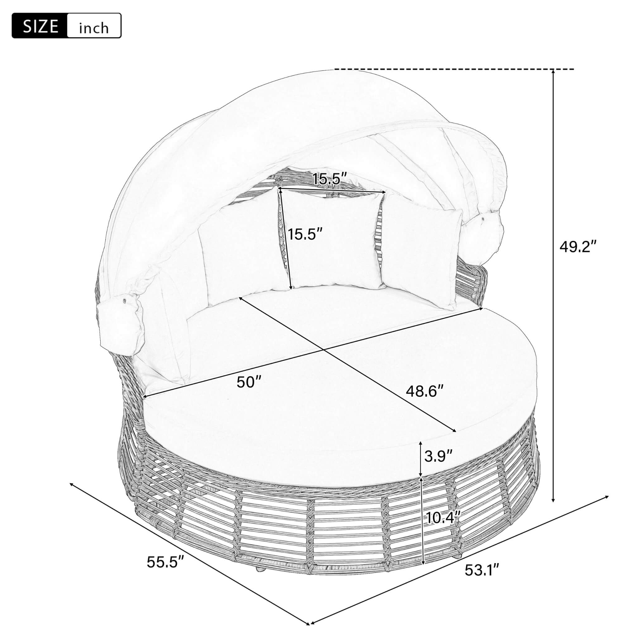 Alora 53-Inch Outdoor Patio Rattan Round Wicker Daybed With Retractable Canopy (SAK69241) – SAKSBY WHOLESALE, view 11